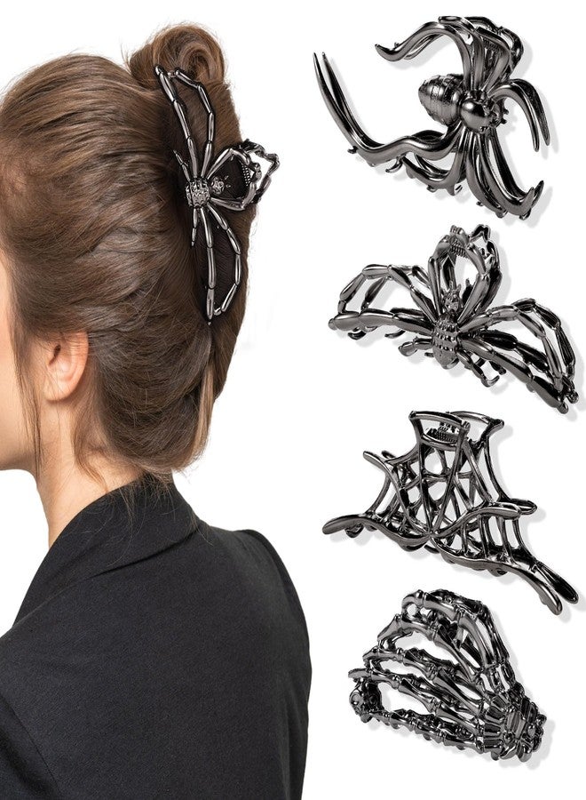 Obeoby 4 Pcs Metal Hair Clips for Women, Large Hair Claw Clips for Thick Long Hair Styling with Spider Webs Skeleton Decor, Goth Accessories Hair Accessories Birthday Valentines Day Gifts (Black) - Image 1